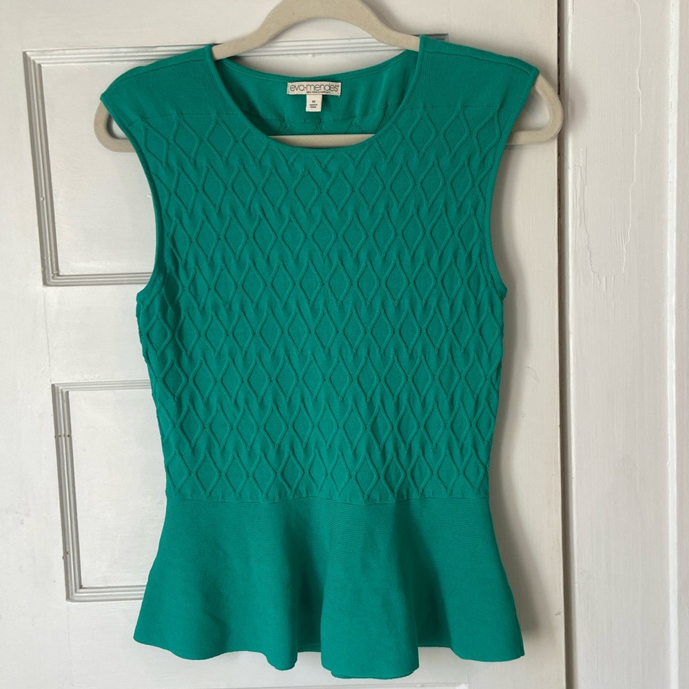 Sexy Green Eva Mendes peplum sleeveless top medium
